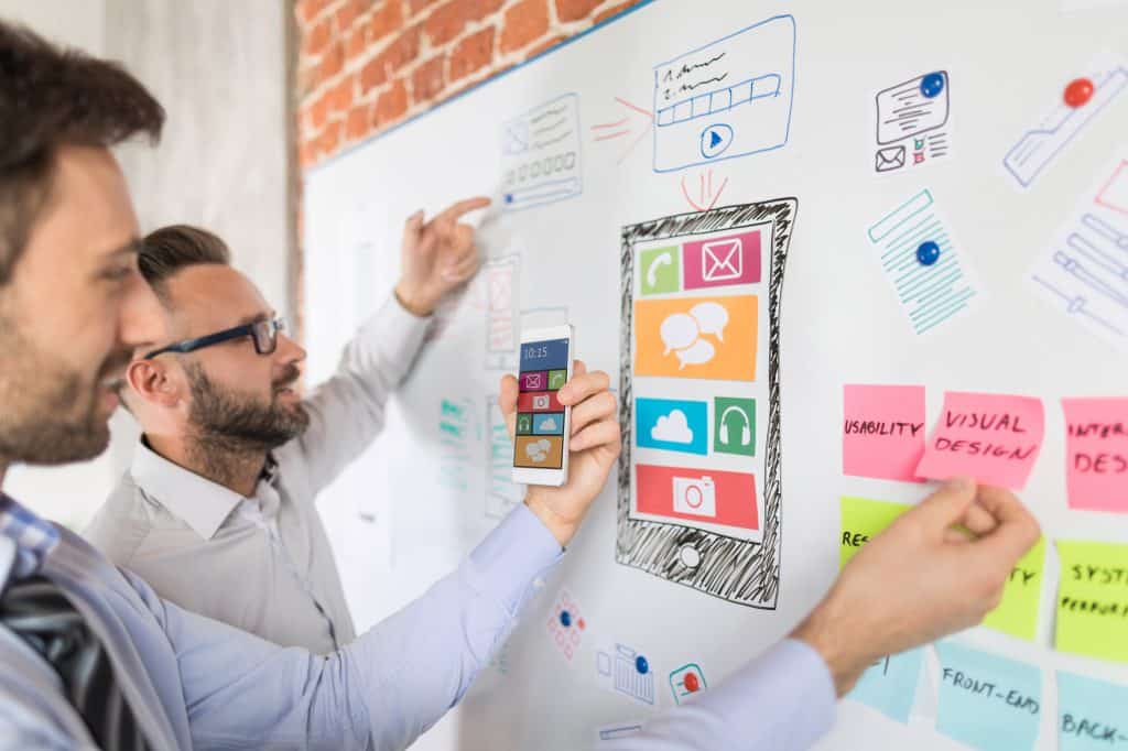 Social Media Campaigns: The Future 4 Two Men Standing Next to a Whiteboard with Sticky Notes on It.
